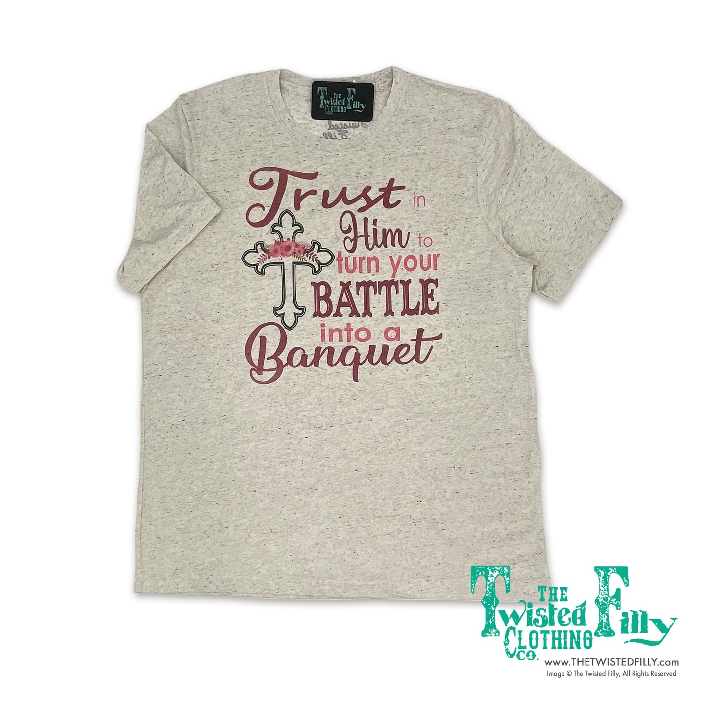 Trust In Him To Turn Your Battle Into a Banquet - S/S Adult Crew Neck Tee - Oatmeal