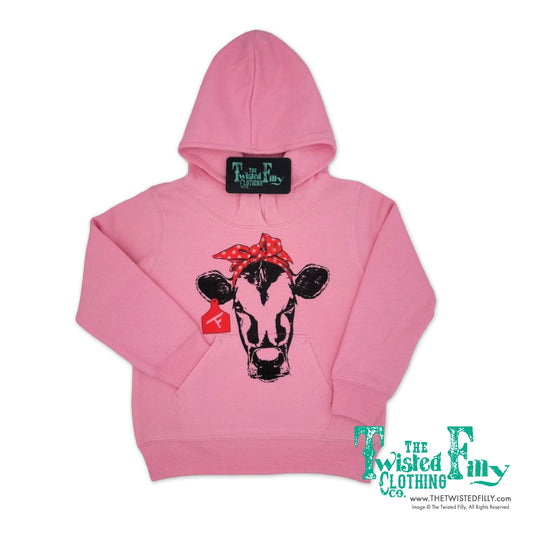 Calf Red Bandana w/ Ear Tag - Youth Hoodie - Pink