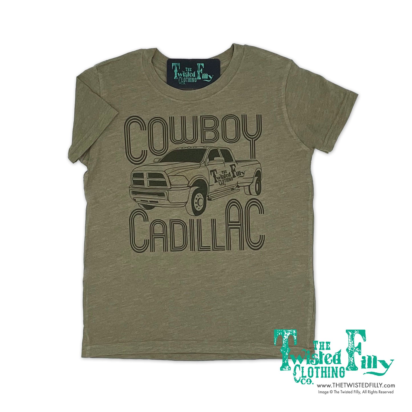 Cowboy Cadillac - S/S Adult Mens Tee - Olive