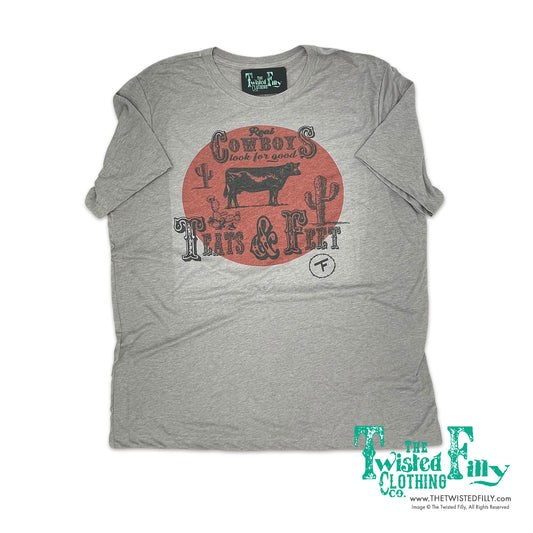 Real Cowboys Look For Good Teats & Feet - S/S Adult Crew Tee - Gray