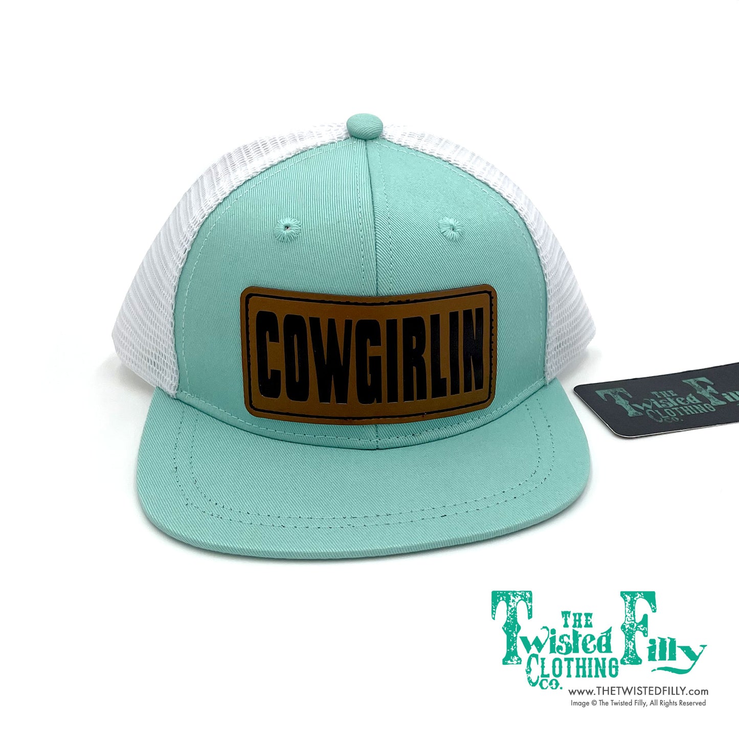 Cowgirlin Leather Patch - Infant / Toddler Trucker Hat - Turquoise/White