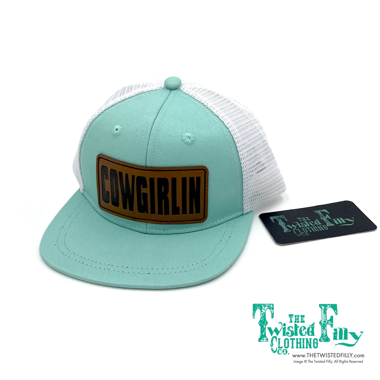 Cowgirlin Leather Patch - Infant / Toddler Trucker Hat - Turquoise/White