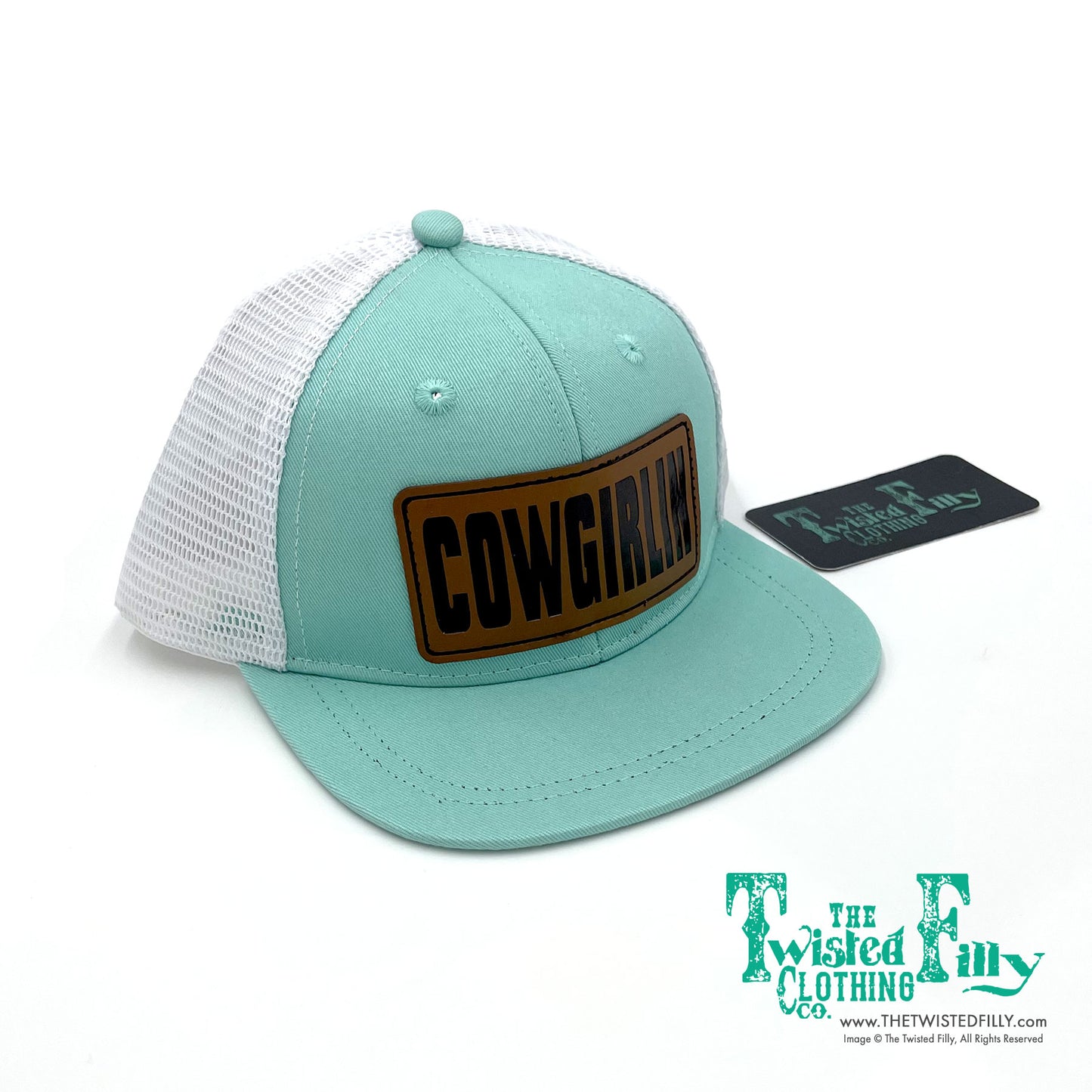 Cowgirlin Leather Patch - Infant / Toddler Trucker Hat - Turquoise/White