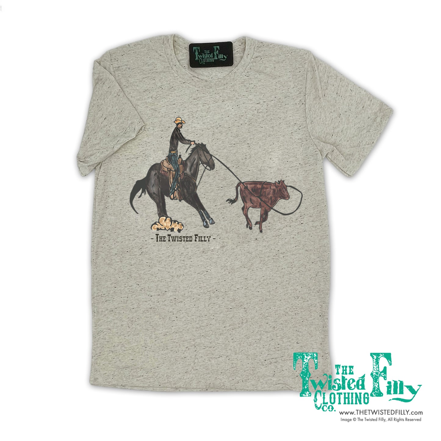 End Of The Line Calf Roper - S/S Crew Neck Adult Tee - Oatmeal