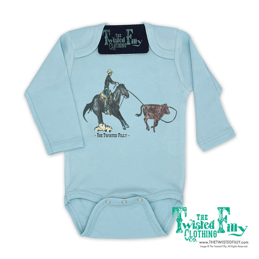 End Of The Line Calf Roper - L/S Infant One Piece - Ice Blue