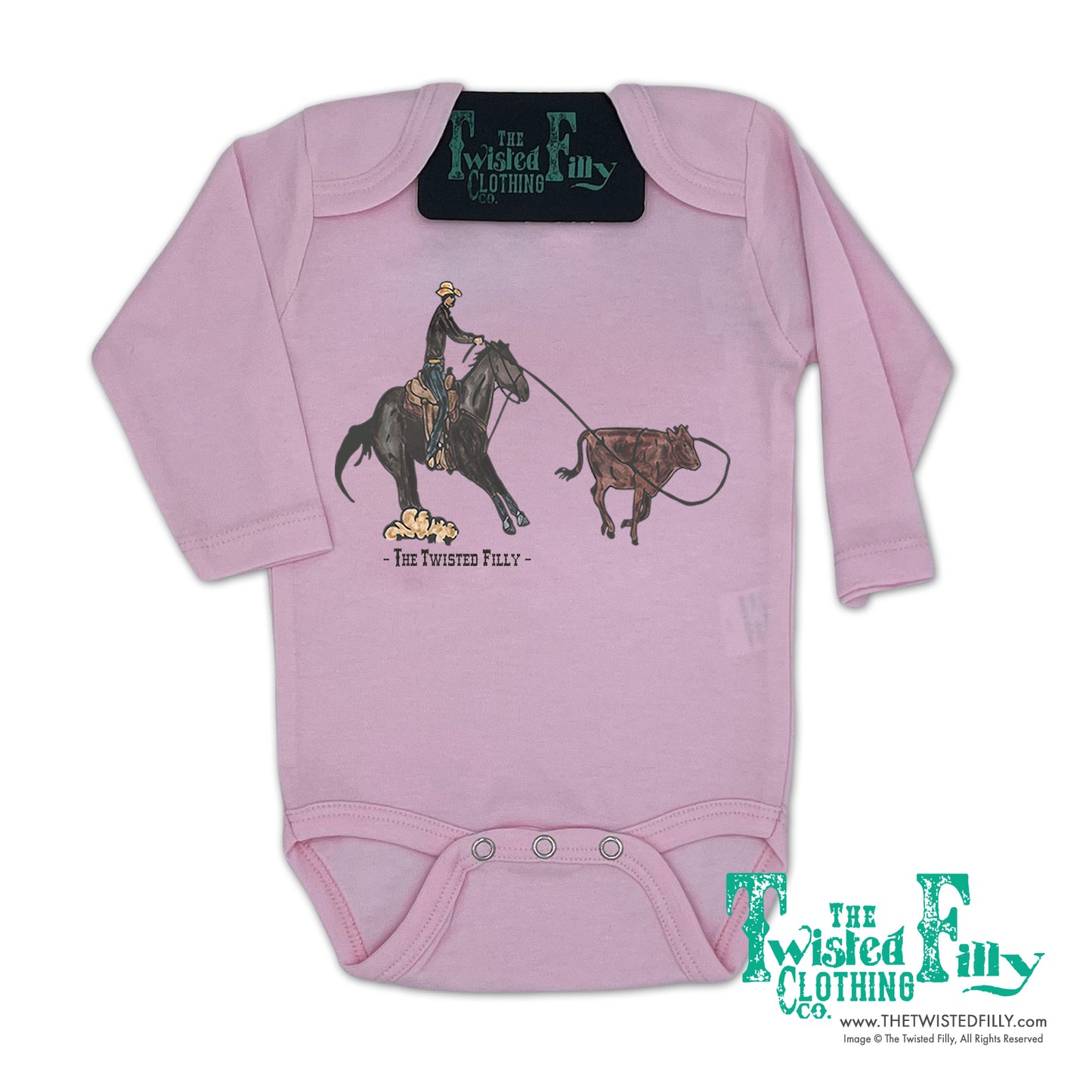 End Of The Line Calf Roper - L/S Infant One Piece - Pink
