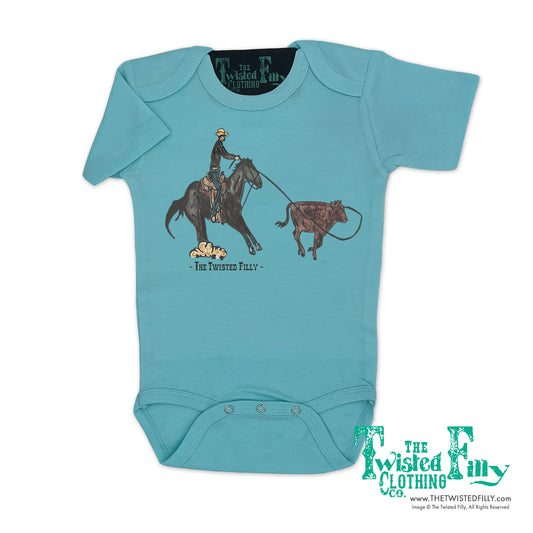 End Of The Line Calf Roper - S/S Infant One Piece - Turquoise