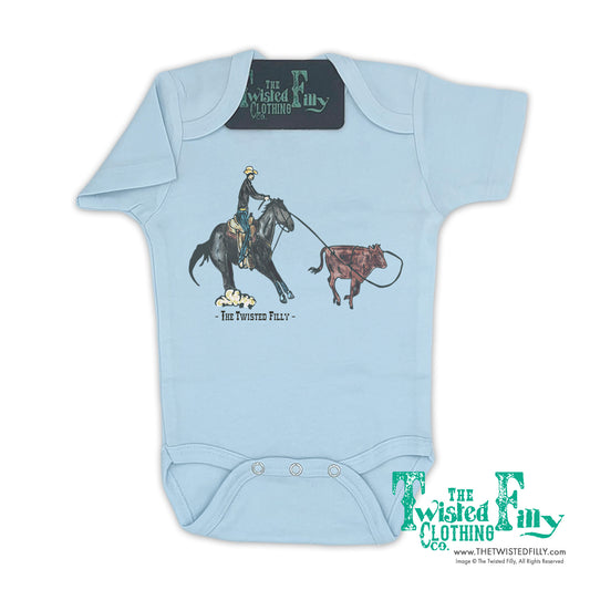 End Of The Line Calf Roper - S/S Infant One Piece - Ice Blue