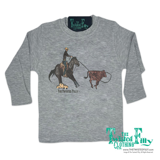 End Of The Line Calf Roper - L/S Youth Tee - Gray