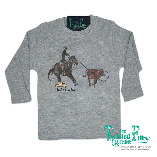 End Of The Line Calf Roper - L/S Toddler Tee - Gray