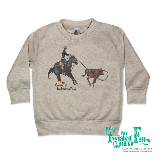 End Of The Line Calf Roper - Youth Pullover - Oatmeal