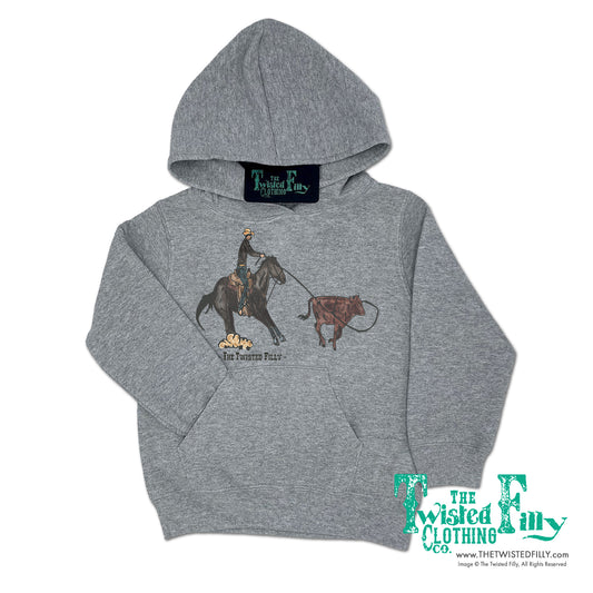End Of The Line Calf Roper - Youth Hoodie - Gray