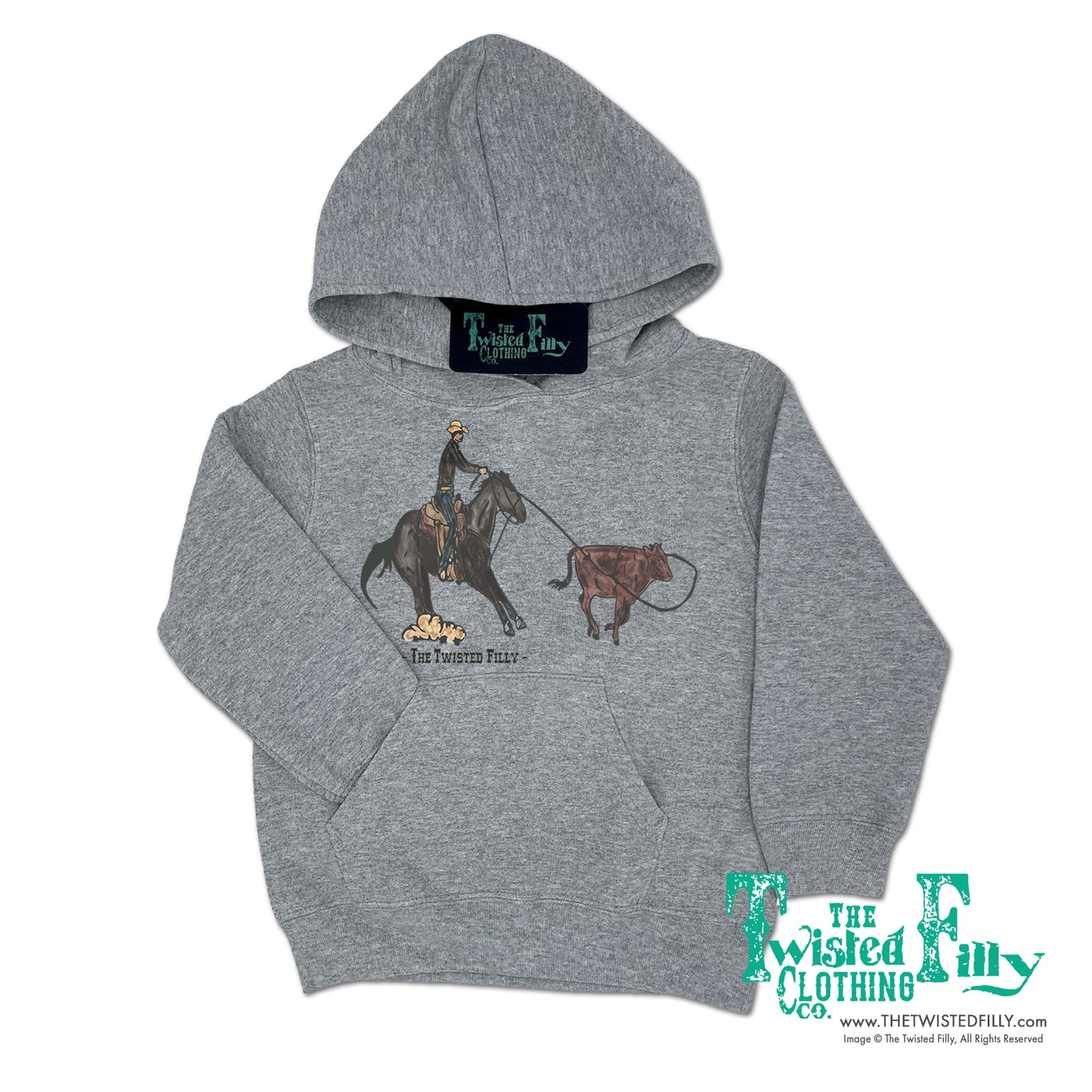 End Of The Line Calf Roper - Adult Hoodie - Gray