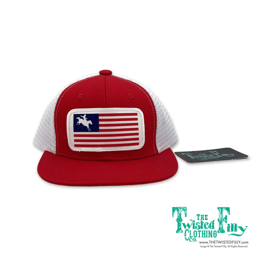 Flag Bronc Rider - Youth/Adult Trucker Hat- Red & White