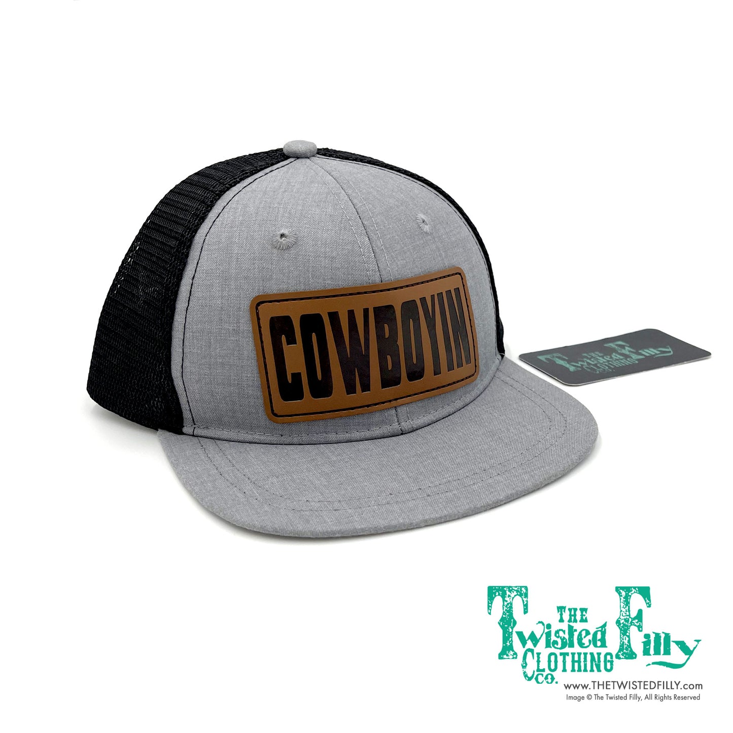 Cowboyin Leather Patch - Infant / Toddler Trucker Hat - Black/Heather Gray