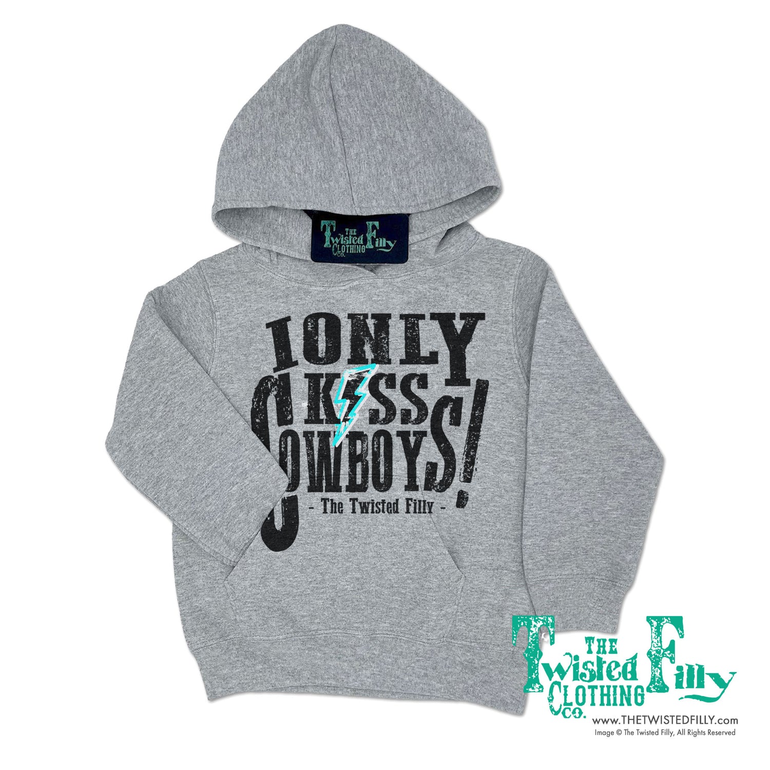 I Only Kiss Cowboys - Youth Hoodie - Gray – The Twisted Filly Clothing Co.