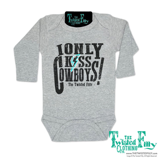 I Only Kiss Cowboys - L/S Infant One Piece - Gray