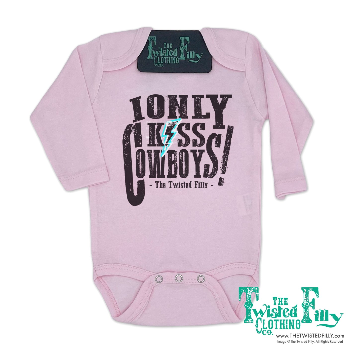 I Only Kiss Cowboys - L/S Infant One Piece - Pink