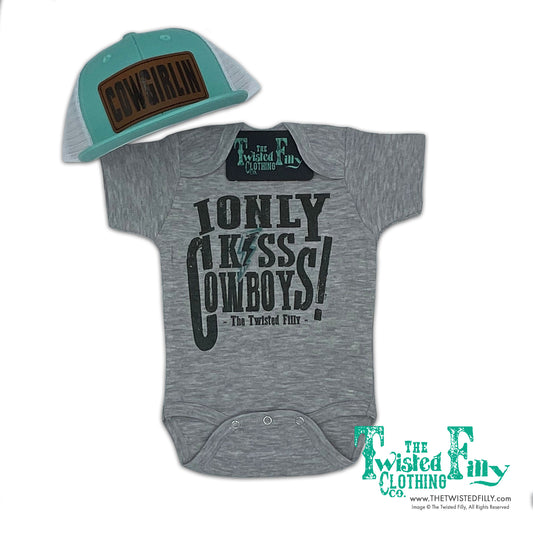 I Only Kiss Cowboys - S/S Infant One Piece - Grey