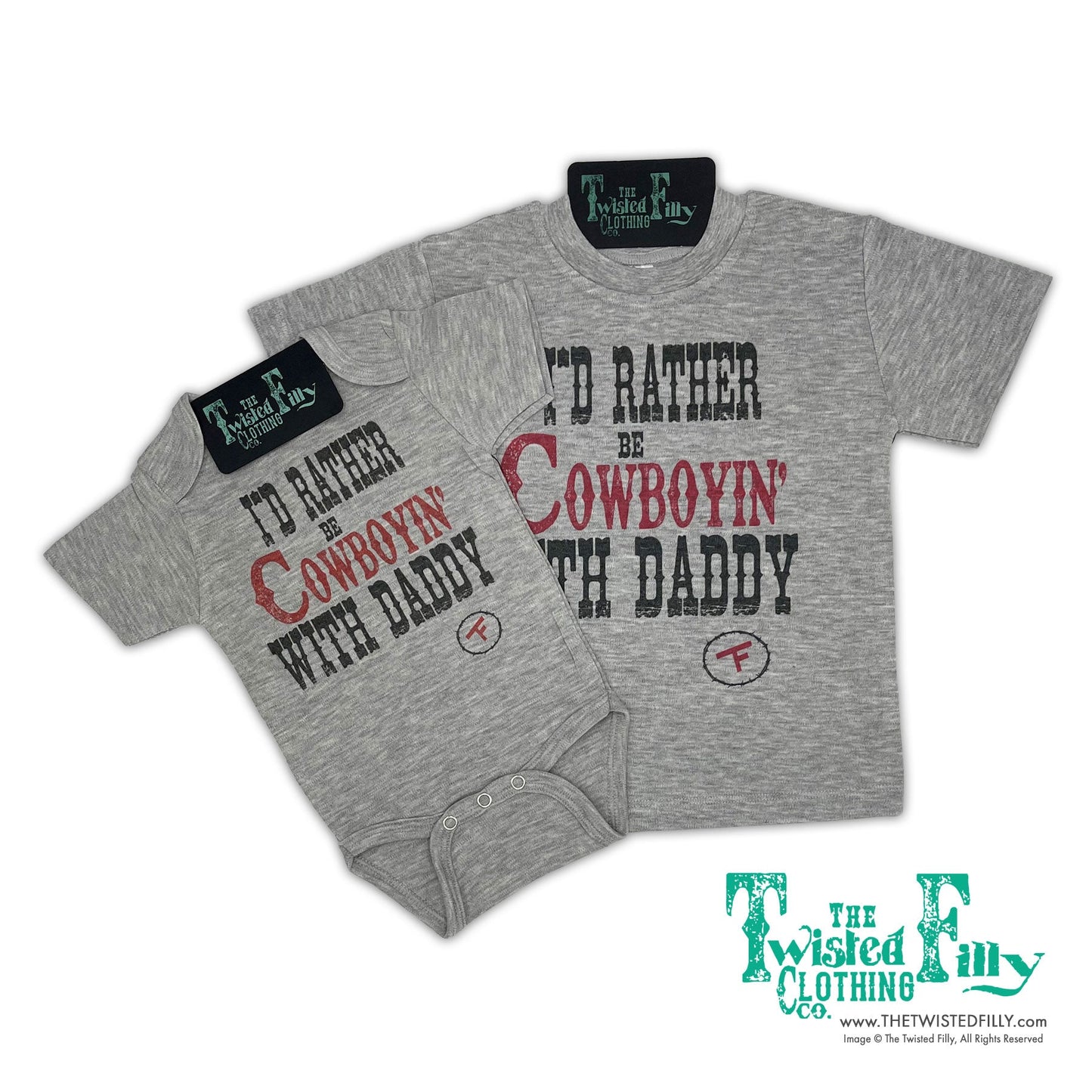 I'd Rather Be Cowboyin' With Daddy  - S/S Youth Tee - Gray