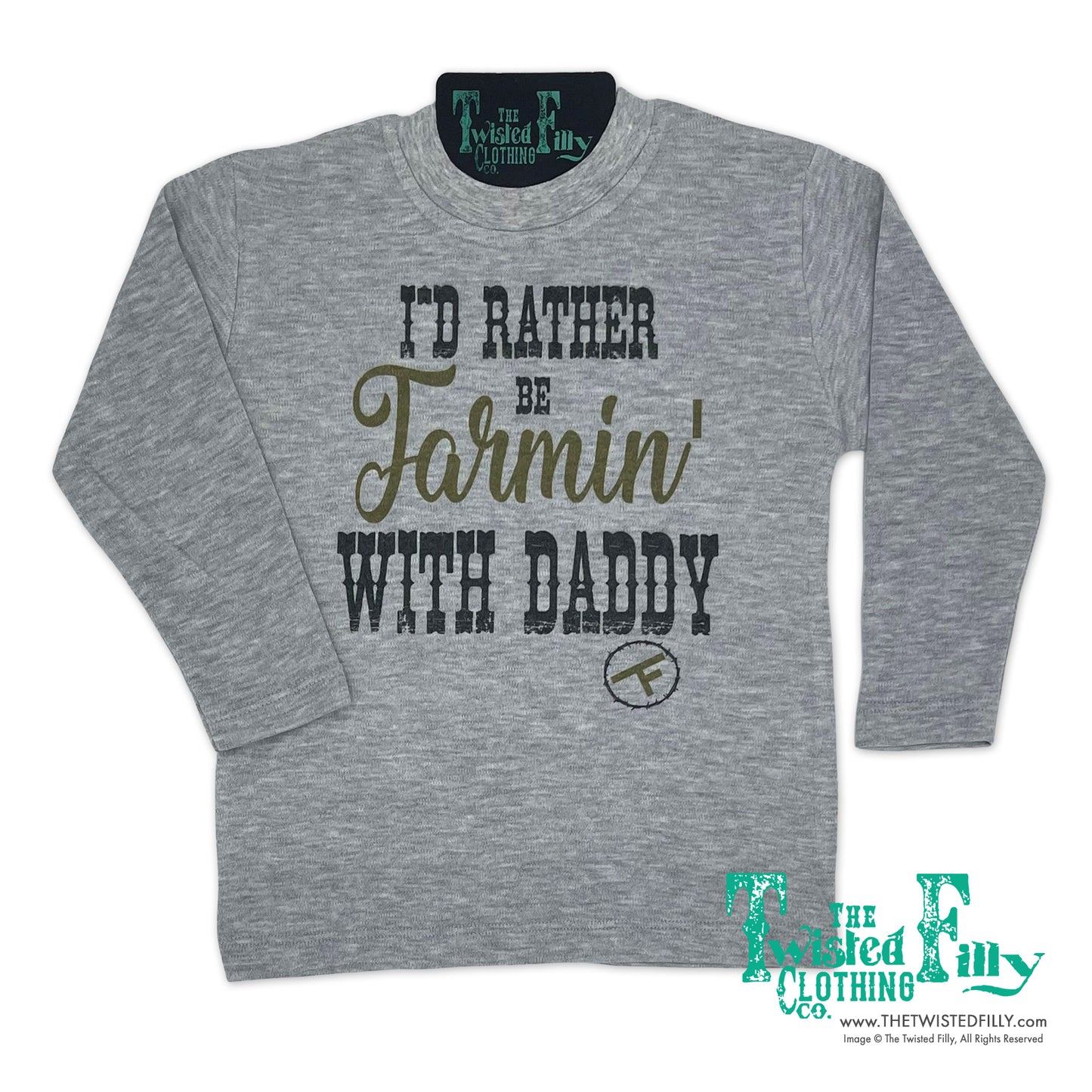 I'd Rather Be Farmin' with Daddy - L/S Toddler Tee - Gray