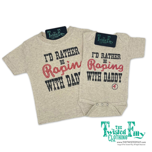 I'd Rather Be Roping With Daddy - S/S Youth Tee - Oatmeal