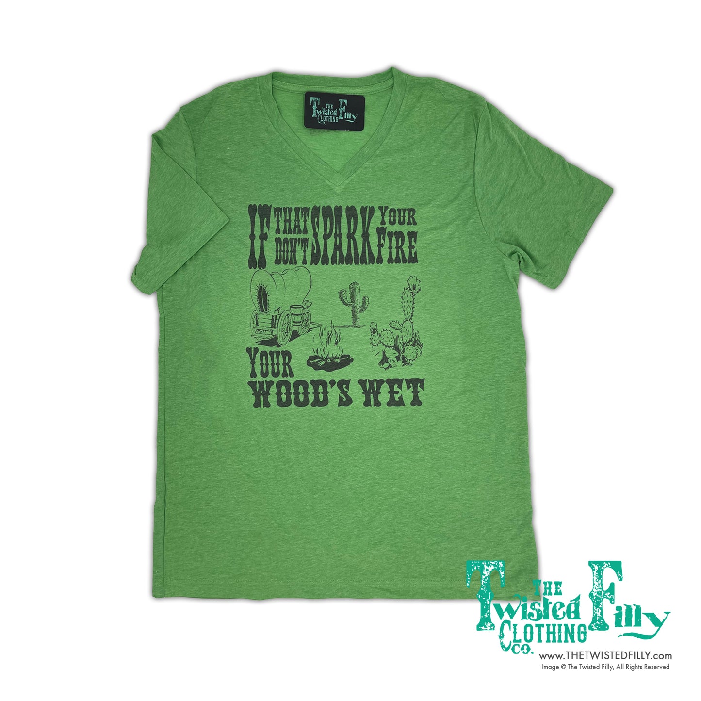 If That Don't Spark Your Fire - S/S Adult V-Neck Tee - Green
