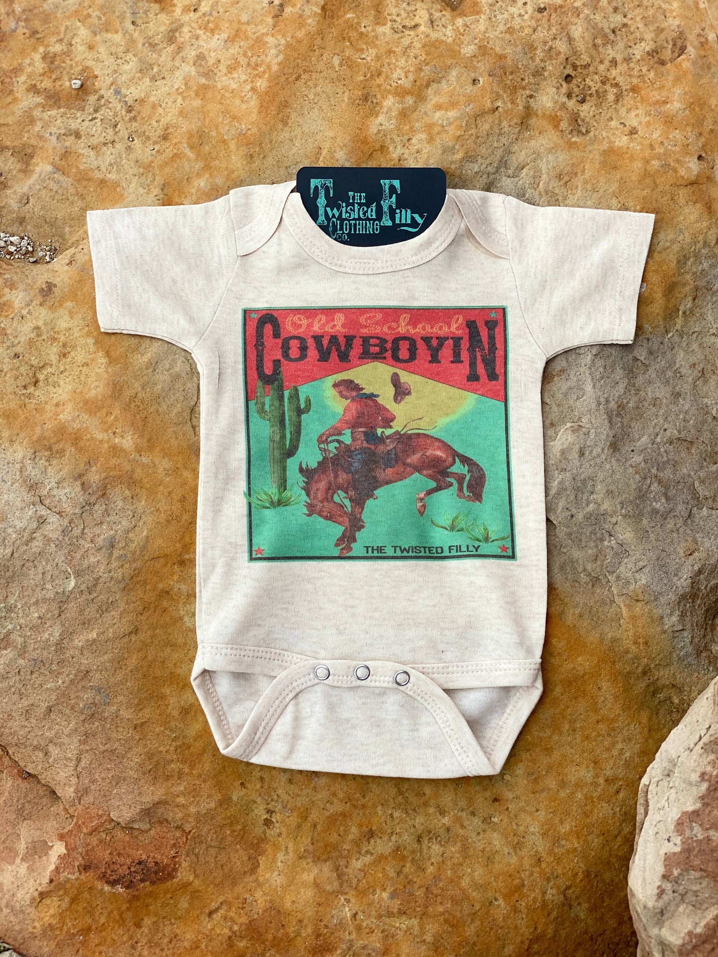 Old School Cowboyin' - S/S Infant One Piece - Oatmeal