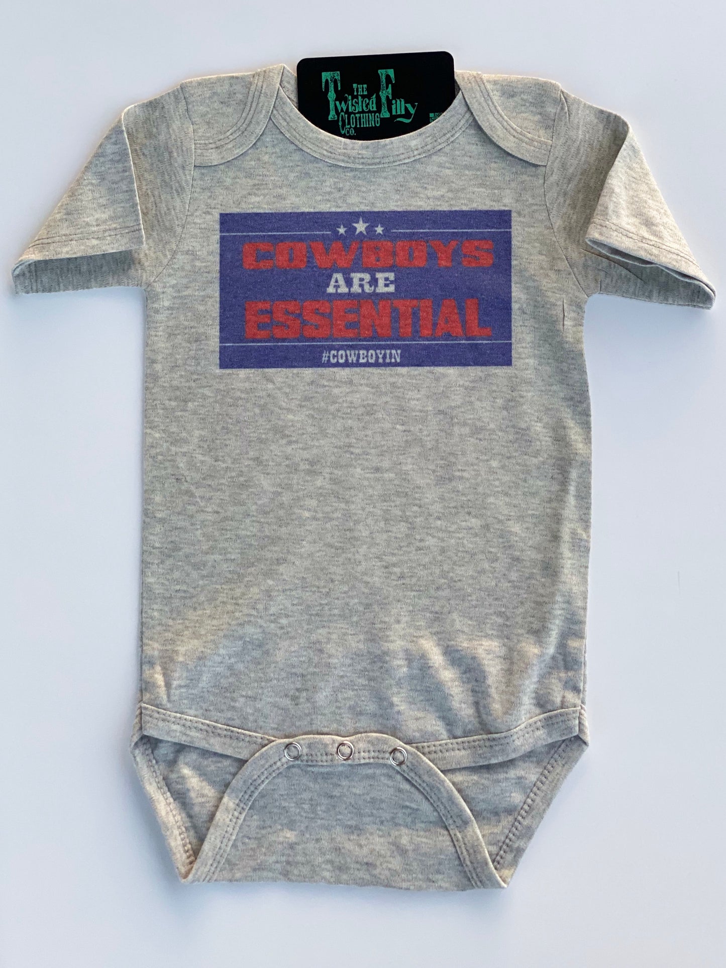 Cowboys Are Essential - S/S Infant One Piece - Grey