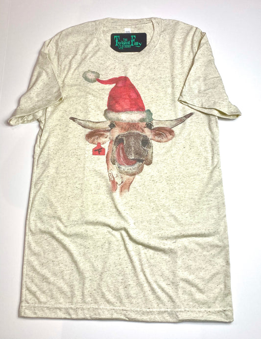 The Santa Steer - S/S Adult Crew Neck Tee - Oatmeal