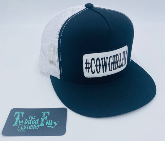 #Cowgirlin' - Youth/Adult Trucker Hat - Black & White