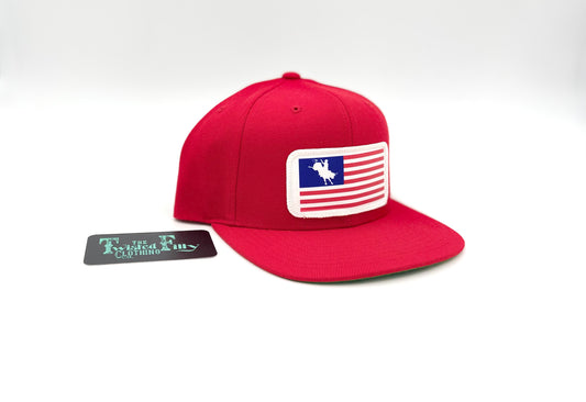 Flag Bull Rider - Youth/Adult Snapback Hat - Red