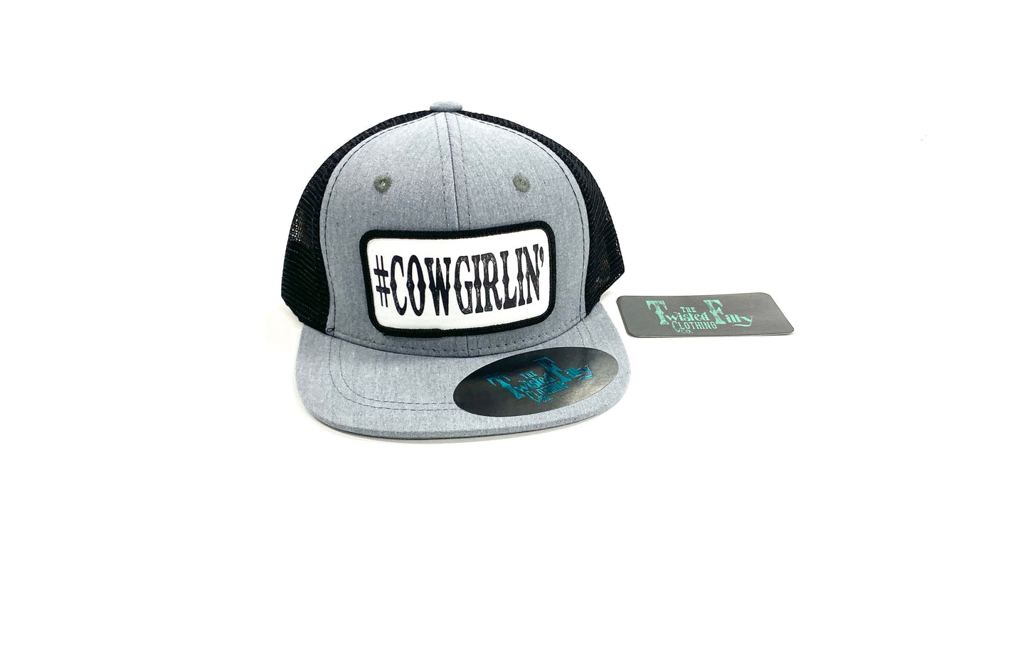 #Cowgirlin' - Youth/Adult Trucker Hat - Blk/Htr Gry