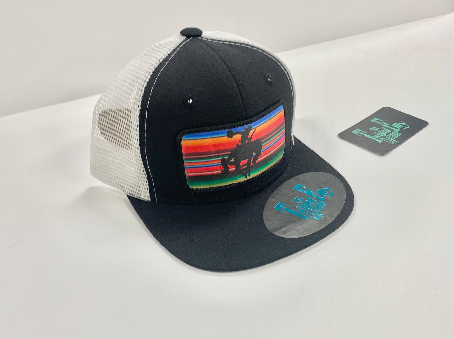 Serape Vintage Bronc Rider - Infant / Toddler Trucker Hat - Black/White