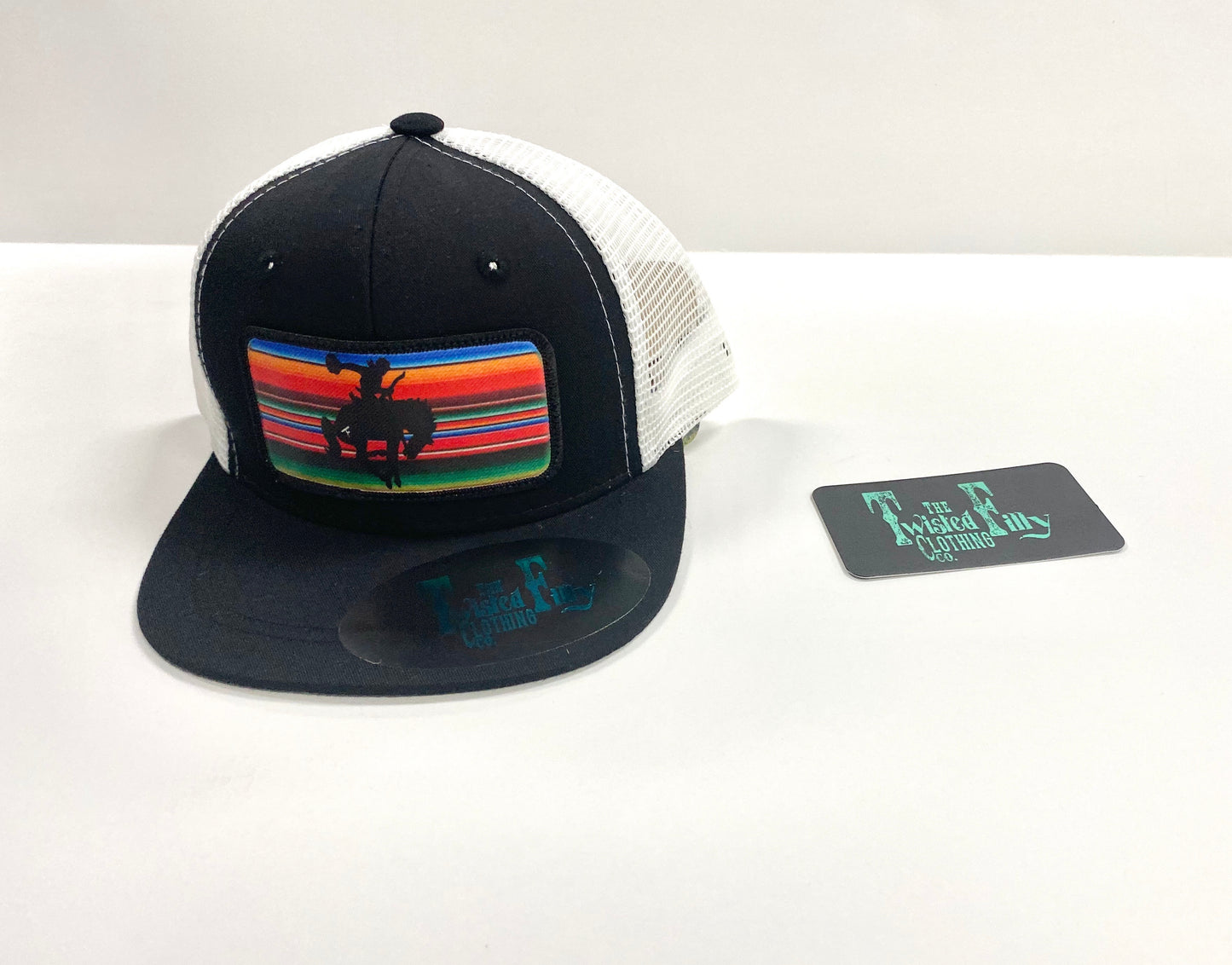 Serape Vintage Bronc Rider - Infant / Toddler Trucker Hat - Black/White