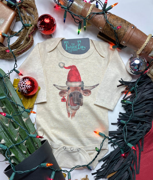 The Santa Steer - L/S Infant One Piece - Oatmeal