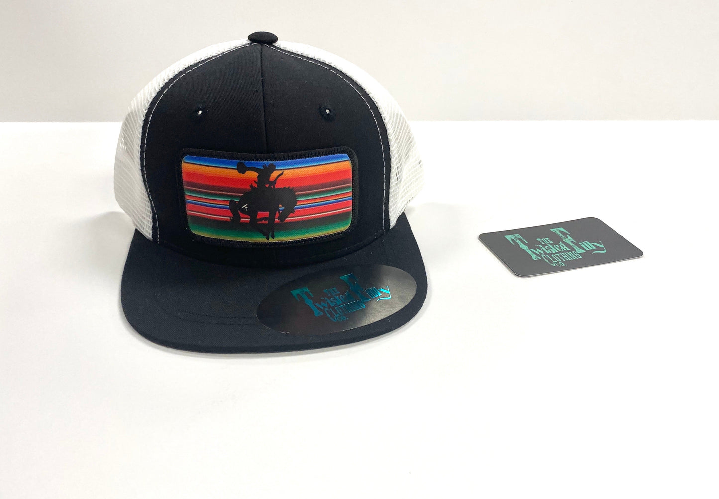 Serape Vintage Bronc Rider - Youth/Adult Trucker Hat - Black/White