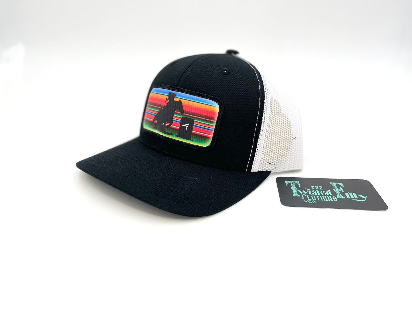 Serape Barrel Racer - Youth/Adult Trucker Hat - Black/White