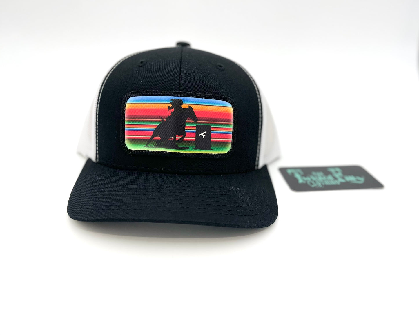 Serape Barrel Racer - Youth/Adult Trucker Hat - Black/White