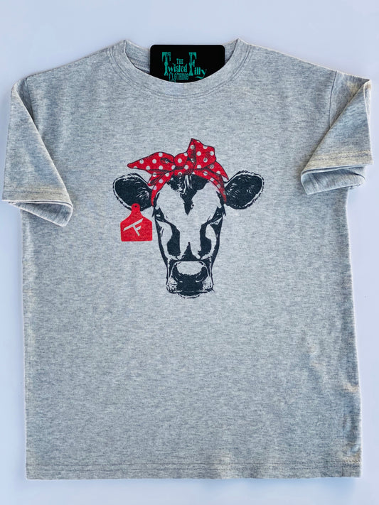 Red Bandana Calf  -  S/S Youth Tee - Grey