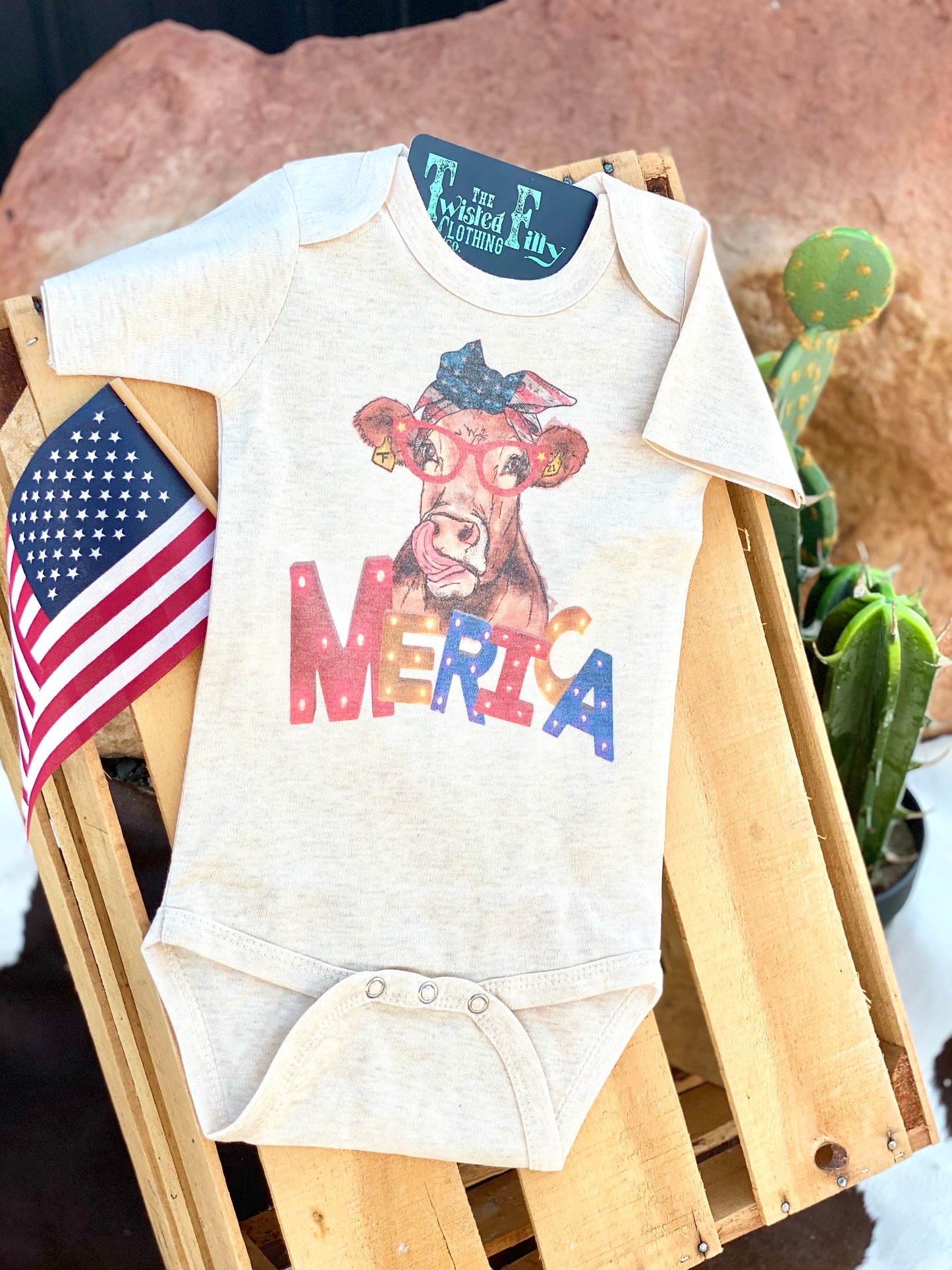 Merica Cow - S/S Infant One Piece - Oatmeal