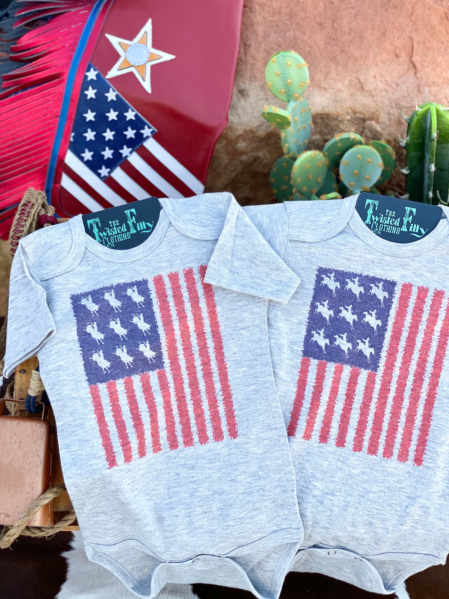 Flag Bronc - S/S Infant One Piece - Gray