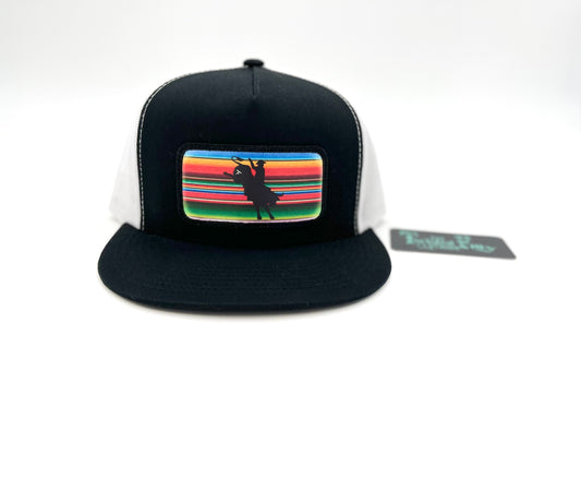 Serape Bull Rider - Youth/Adult Trucker Hat - Blk + Wht