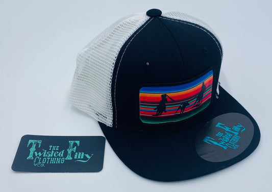 Serape Team Roper - Youth/Adult Trucker Hat - Black/White