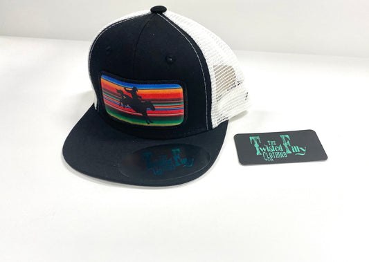 Serape Bronc Rider - Youth/Adult Trucker Hat - Black/White