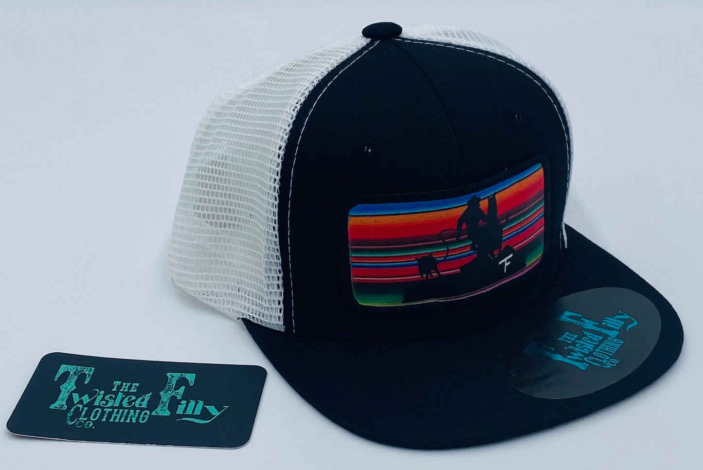 Serape Calf Roper - Youth/Adult Trucker Hat - Blk/Wht