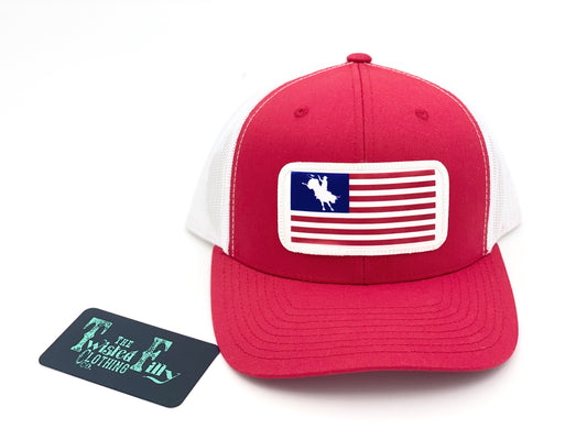 Flag Bull Rider - Youth/Adult Trucker Hat- Red & White