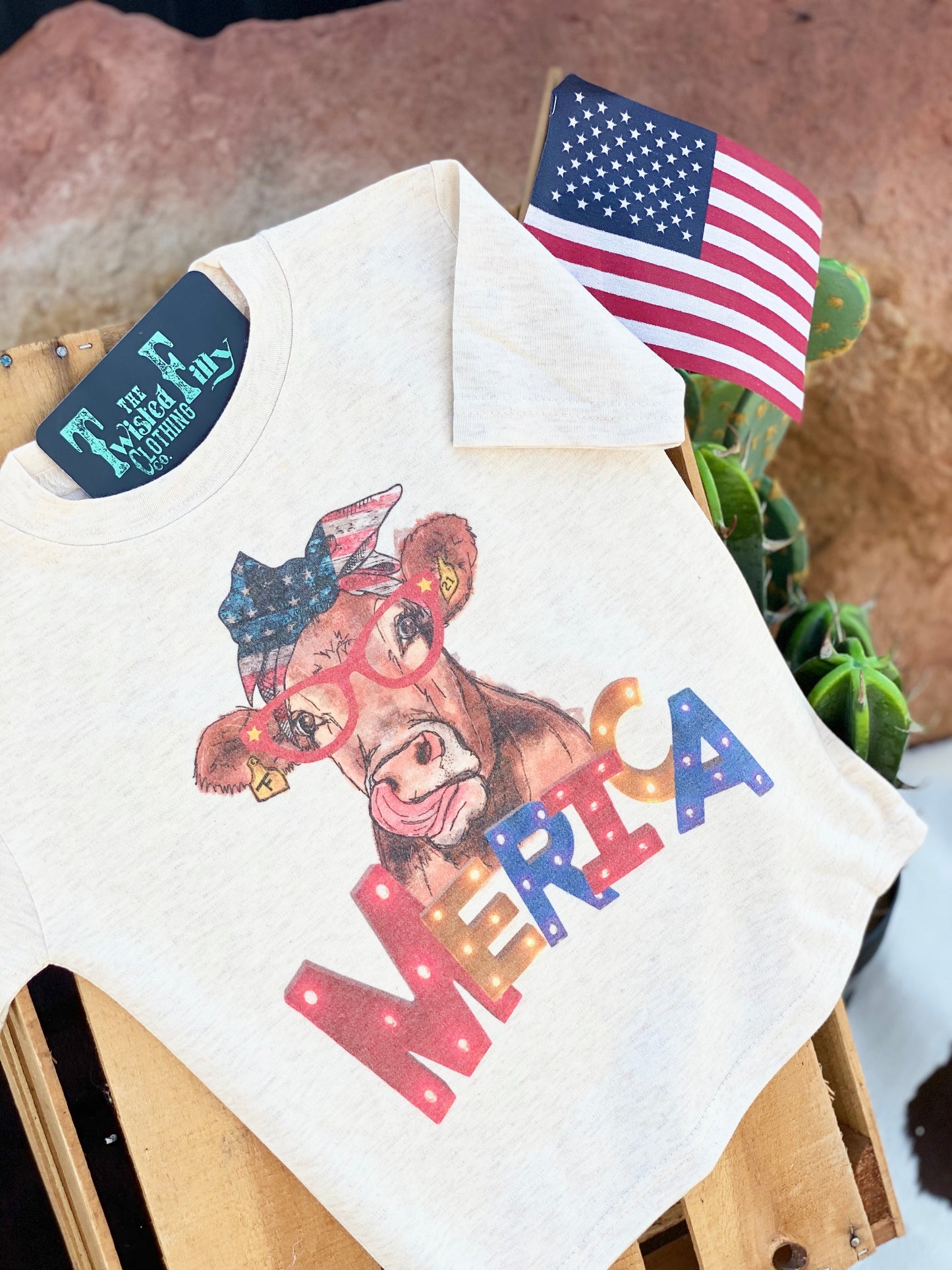 Merica Cow - S/S Youth Tee - Oatmeal