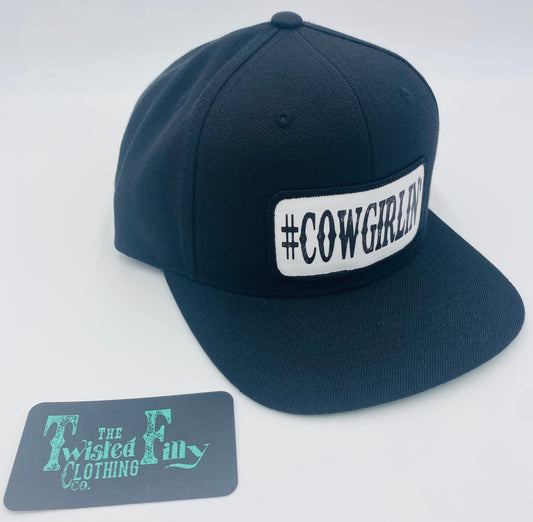 #Cowgirlin' Youth/Adult Snapback Hat- Black