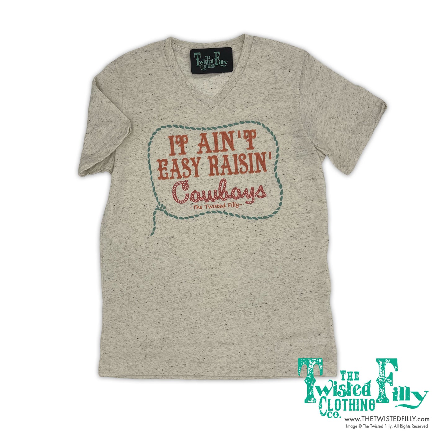 It Ain't Easy Raisin' Cowboys - S/S Adult V-Neck Tee - Oatmeal